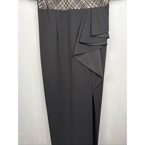 Adrianna Papell Plaid Beaded Formal Dress Women's 10 Black Side Slit Elegant - Picture 4 of 15